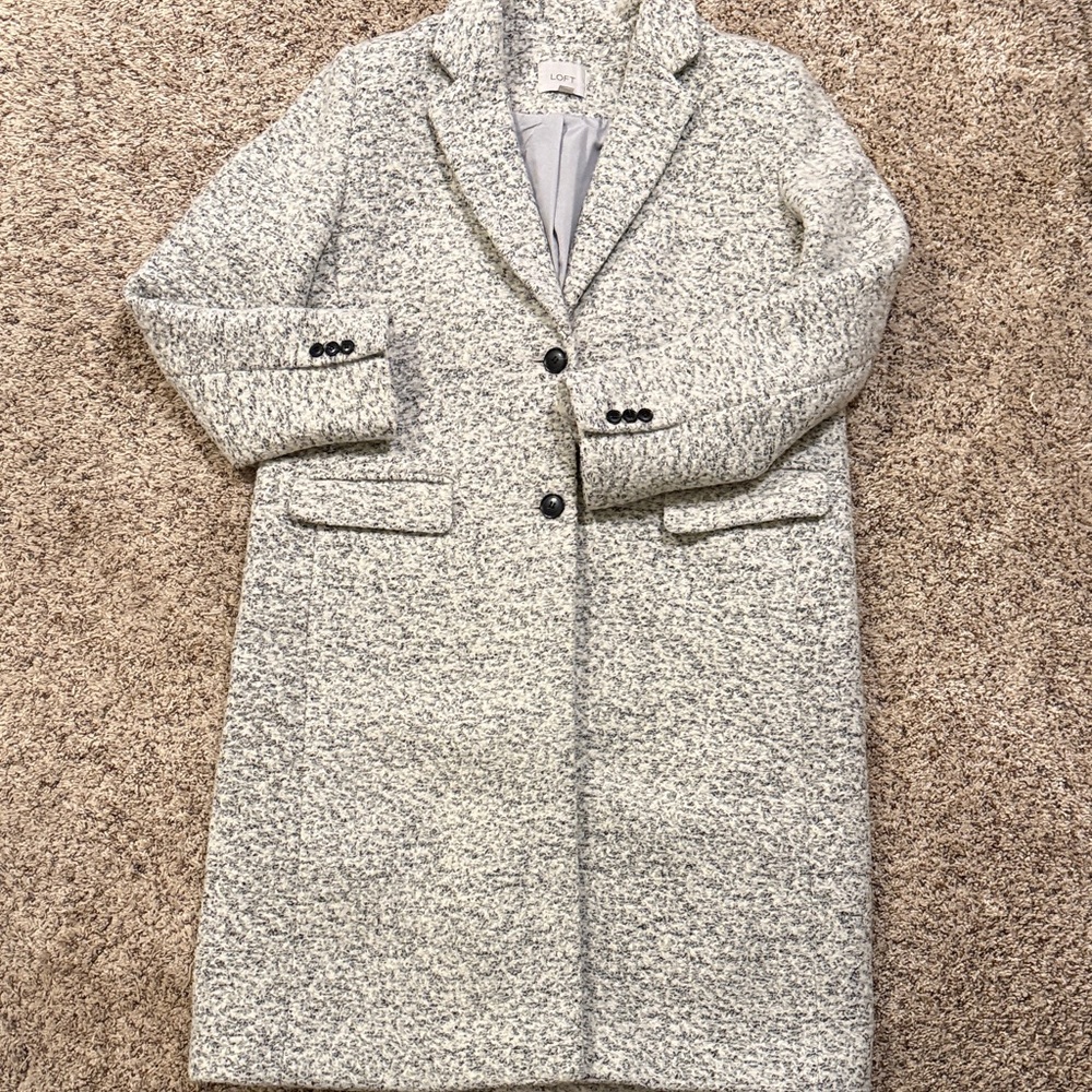 LOFT Women's Gray Textured Wool Trench Coat